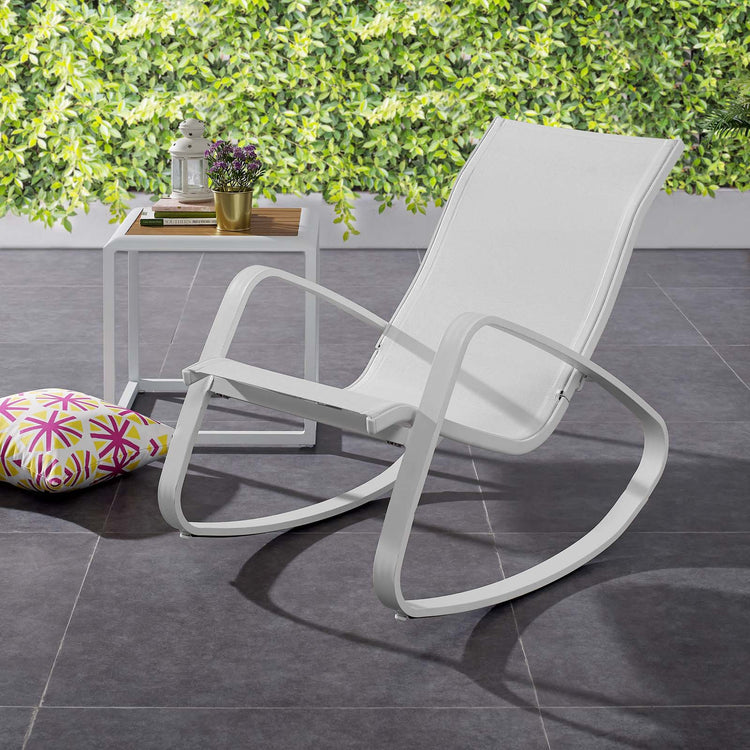 Traveler Rocking Outdoor Patio Mesh Sling Lounge Chair - White White