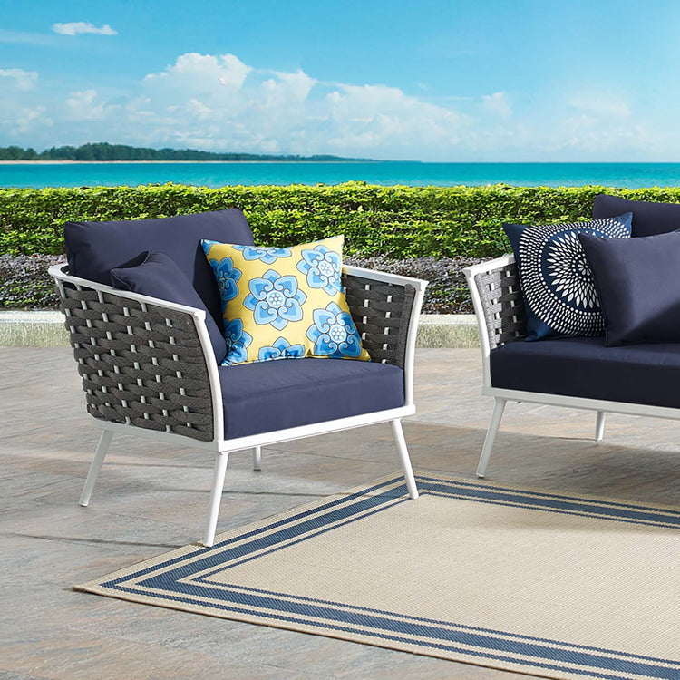 Stance Outdoor Patio Aluminum Armchair - White Navy
