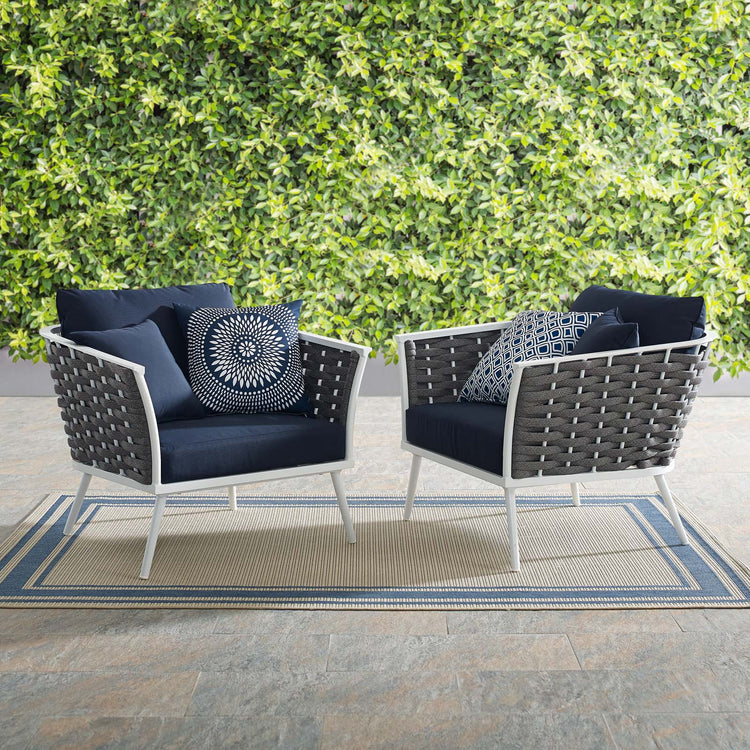 Stance Outdoor Patio Aluminum Armchair Set of 2 - White Navy