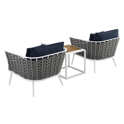 Stance 3 Piece Outdoor Patio Aluminum Sectional Sofa Set - White Navy