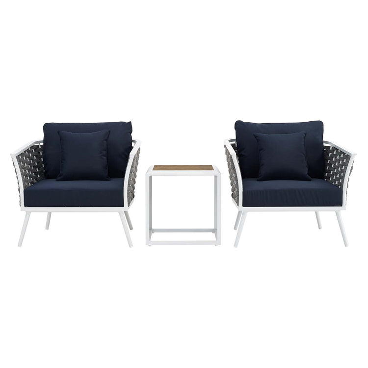 Stance 3 Piece Outdoor Patio Aluminum Sectional Sofa Set - White Navy