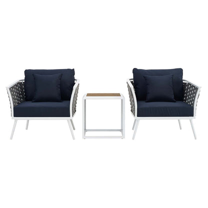 Stance 3 Piece Outdoor Patio Aluminum Sectional Sofa Set - White Navy