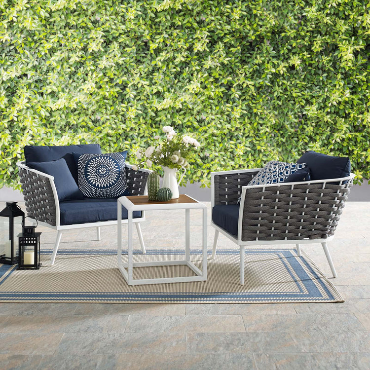 Stance 3 Piece Outdoor Patio Aluminum Sectional Sofa Set - White Navy