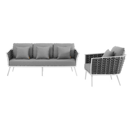 Stance 2 Piece Outdoor Patio Aluminum Sectional Sofa Set - White Gray