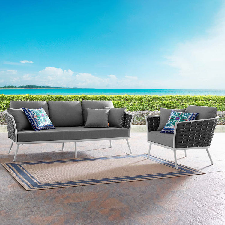Stance 2 Piece Outdoor Patio Aluminum Sectional Sofa Set - White Gray