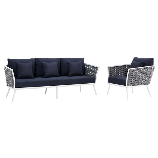 Stance 2 Piece Outdoor Patio Aluminum Sectional Sofa Set - White Navy