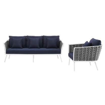 Stance 2 Piece Outdoor Patio Aluminum Sectional Sofa Set - White Navy