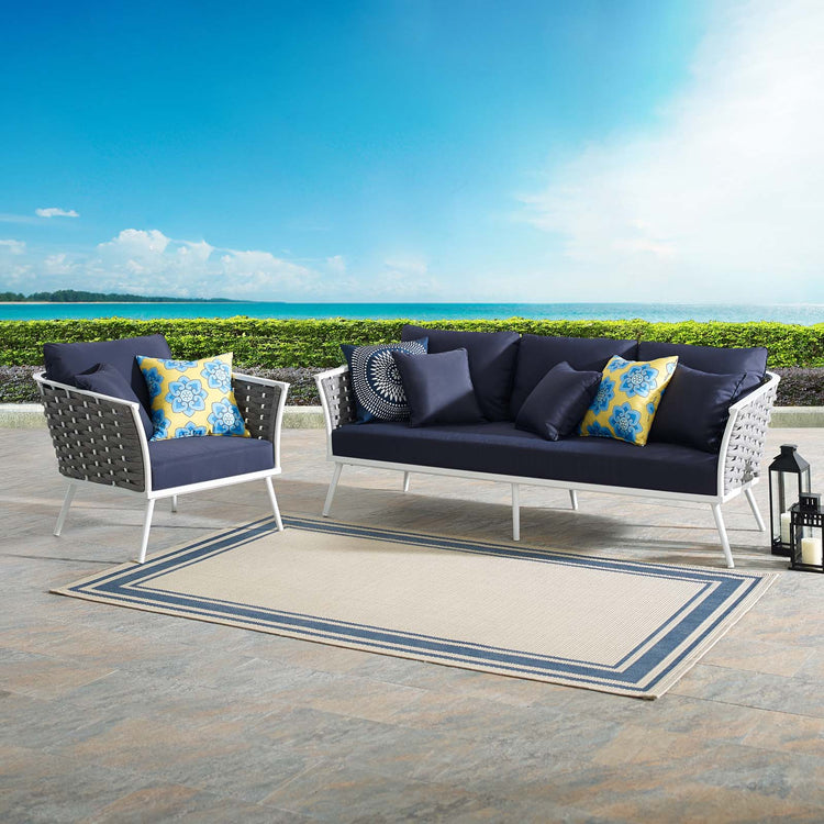 Stance 2 Piece Outdoor Patio Aluminum Sectional Sofa Set - White Navy