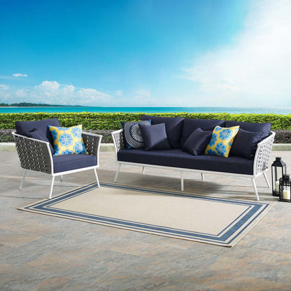 Stance 2 Piece Outdoor Patio Aluminum Sectional Sofa Set - White Navy