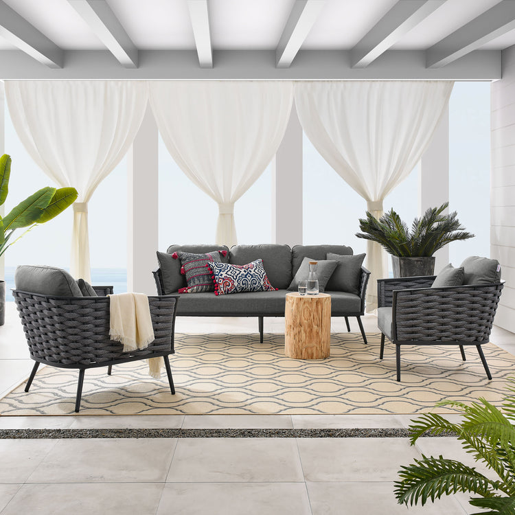 Stance 3 Piece Outdoor Patio Aluminum Sectional Sofa Set - Gray Charcoal