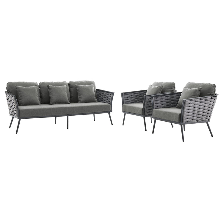 Stance 3 Piece Outdoor Patio Aluminum Sectional Sofa Set - Gray Charcoal