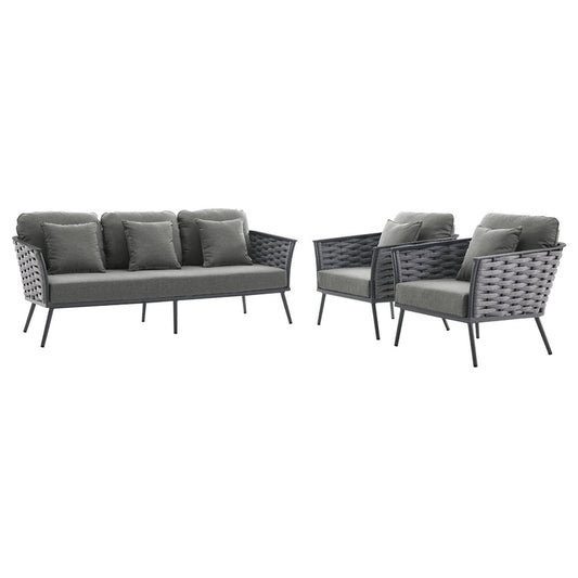 Stance 3 Piece Outdoor Patio Aluminum Sectional Sofa Set - Gray Charcoal