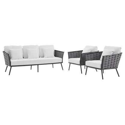 Stance 3 Piece Outdoor Patio Aluminum Sectional Sofa Set - Gray White