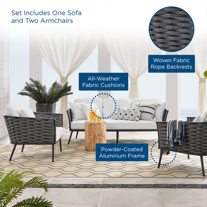 Stance 3 Piece Outdoor Patio Aluminum Sectional Sofa Set - Gray White