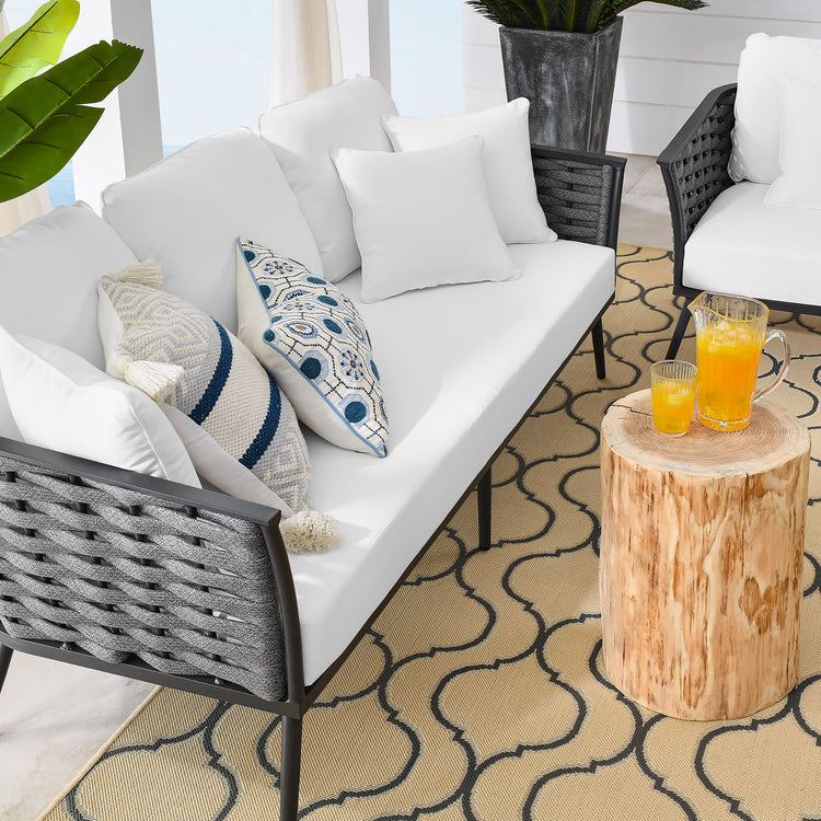 Stance 3 Piece Outdoor Patio Aluminum Sectional Sofa Set - Gray White