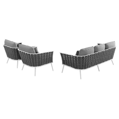 Stance 3 Piece Outdoor Patio Aluminum Sectional Sofa Set - White Gray