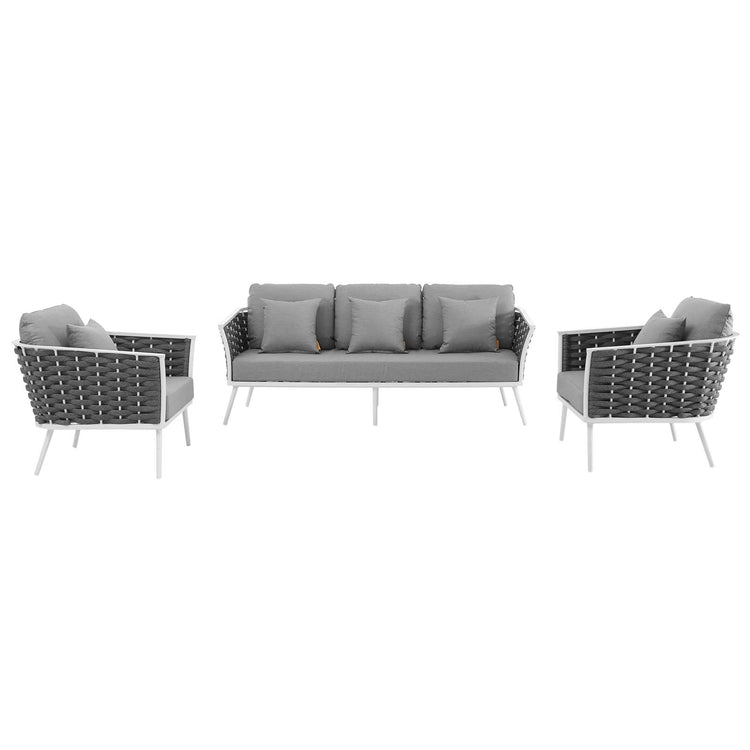 Stance 3 Piece Outdoor Patio Aluminum Sectional Sofa Set - White Gray