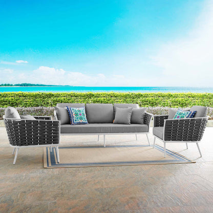 Stance 3 Piece Outdoor Patio Aluminum Sectional Sofa Set - White Gray