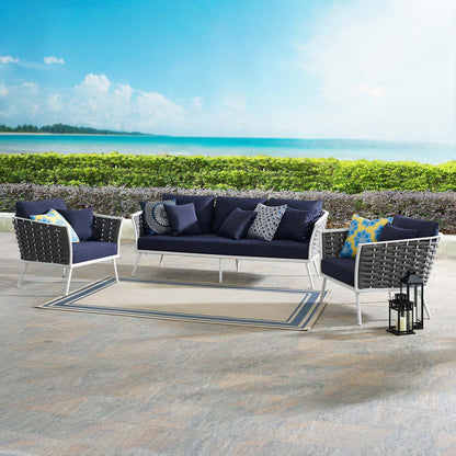 Stance 3 Piece Outdoor Patio Aluminum Sectional Sofa Set - White Navy