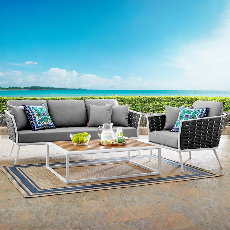 Stance 3 Piece Outdoor Patio Aluminum Sectional Sofa Set - White Gray