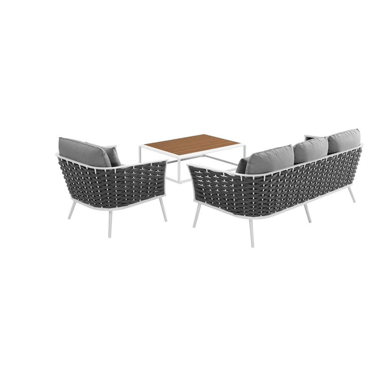 Stance 3 Piece Outdoor Patio Aluminum Sectional Sofa Set - White Gray