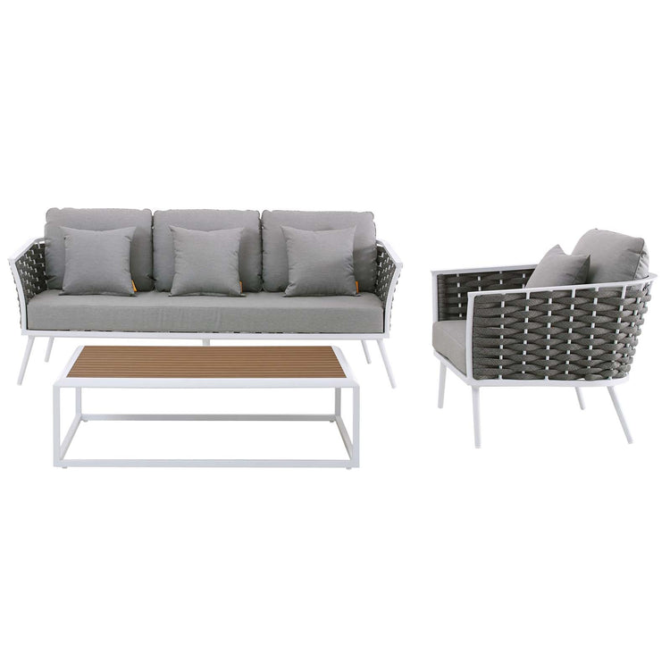 Stance 3 Piece Outdoor Patio Aluminum Sectional Sofa Set - White Gray
