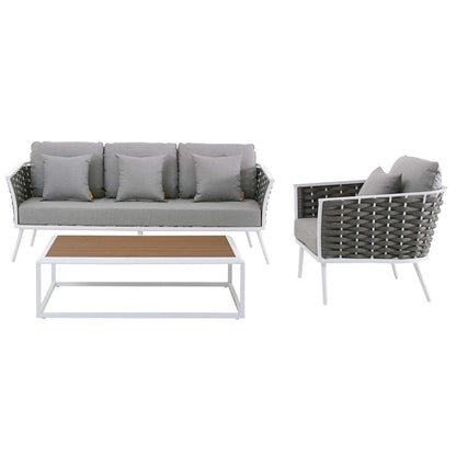 Stance 3 Piece Outdoor Patio Aluminum Sectional Sofa Set - White Gray