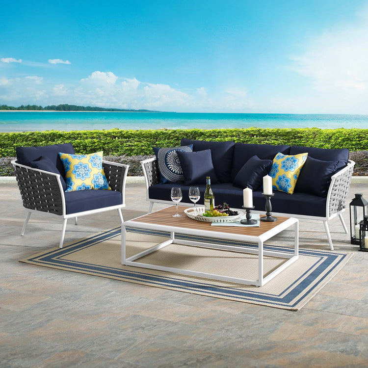 Stance 3 Piece Outdoor Patio Aluminum Sectional Sofa Set - White Navy