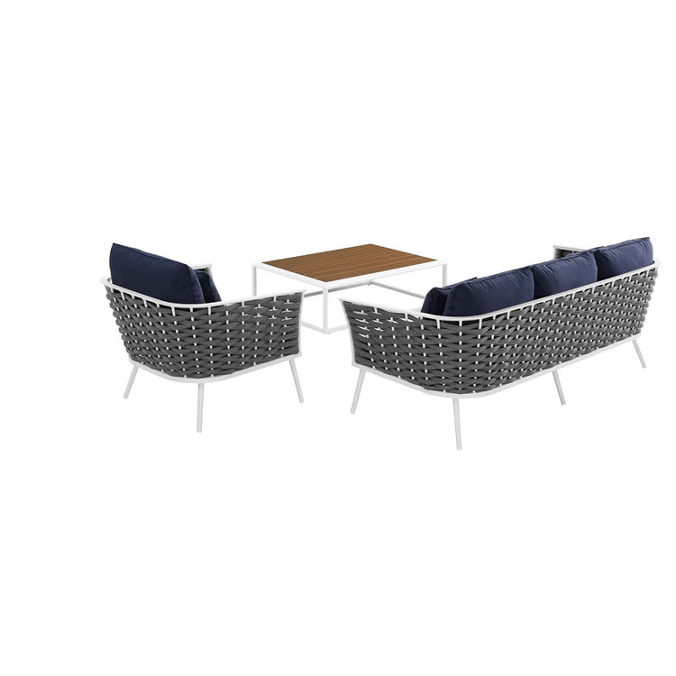 Stance 3 Piece Outdoor Patio Aluminum Sectional Sofa Set - White Navy