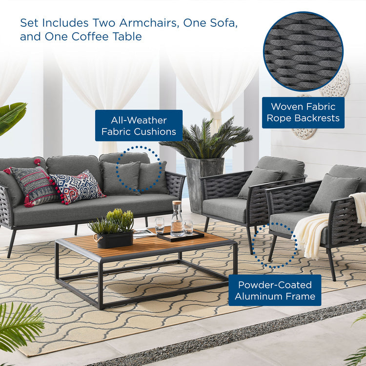 Stance 4 Piece Outdoor Patio Aluminum Sectional Sofa Set - Gray Charcoal