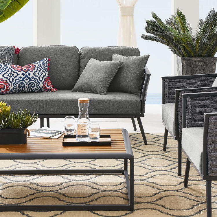 Stance 4 Piece Outdoor Patio Aluminum Sectional Sofa Set - Gray Charcoal