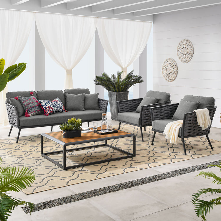 Stance 4 Piece Outdoor Patio Aluminum Sectional Sofa Set - Gray Charcoal