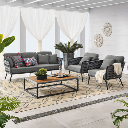 Stance 4 Piece Outdoor Patio Aluminum Sectional Sofa Set - Gray Charcoal