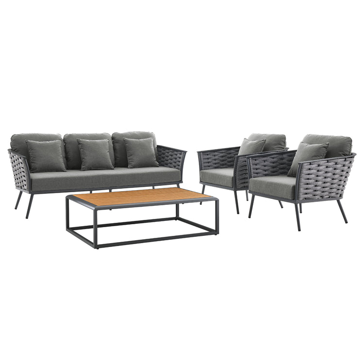 Stance 4 Piece Outdoor Patio Aluminum Sectional Sofa Set - Gray Charcoal