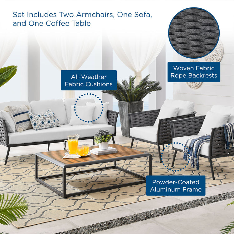 Stance 4 Piece Outdoor Patio Aluminum Sectional Sofa Set - Gray White