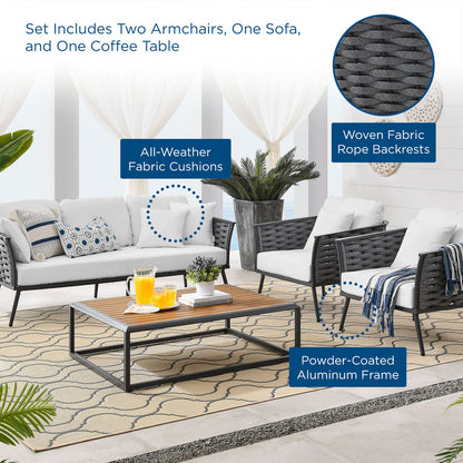 Stance 4 Piece Outdoor Patio Aluminum Sectional Sofa Set - Gray White