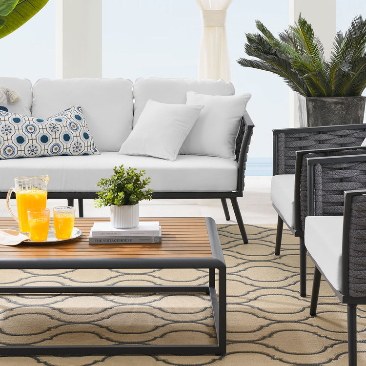 Stance 4 Piece Outdoor Patio Aluminum Sectional Sofa Set - Gray White