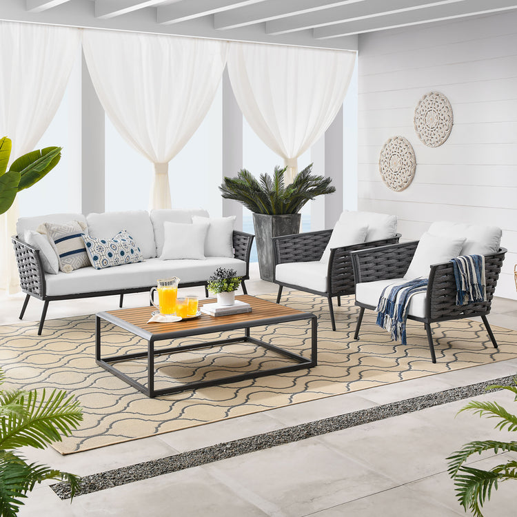 Stance 4 Piece Outdoor Patio Aluminum Sectional Sofa Set - Gray White