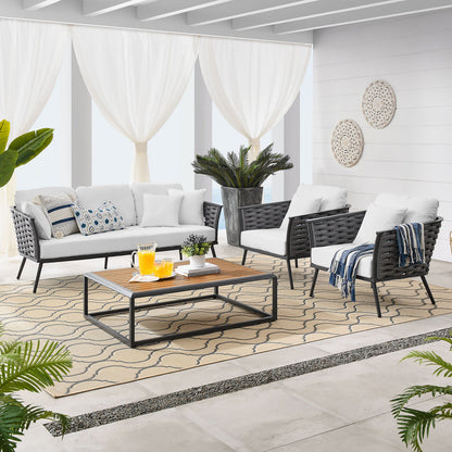 Stance 4 Piece Outdoor Patio Aluminum Sectional Sofa Set - Gray White