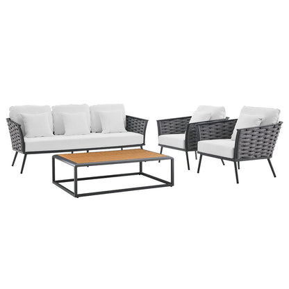Stance 4 Piece Outdoor Patio Aluminum Sectional Sofa Set - Gray White