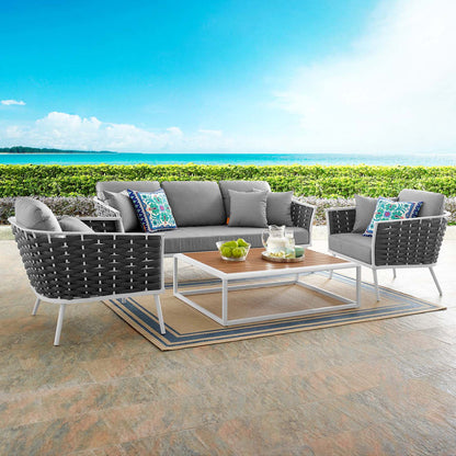 Stance 4 Piece Outdoor Patio Aluminum Sectional Sofa Set - White Gray
