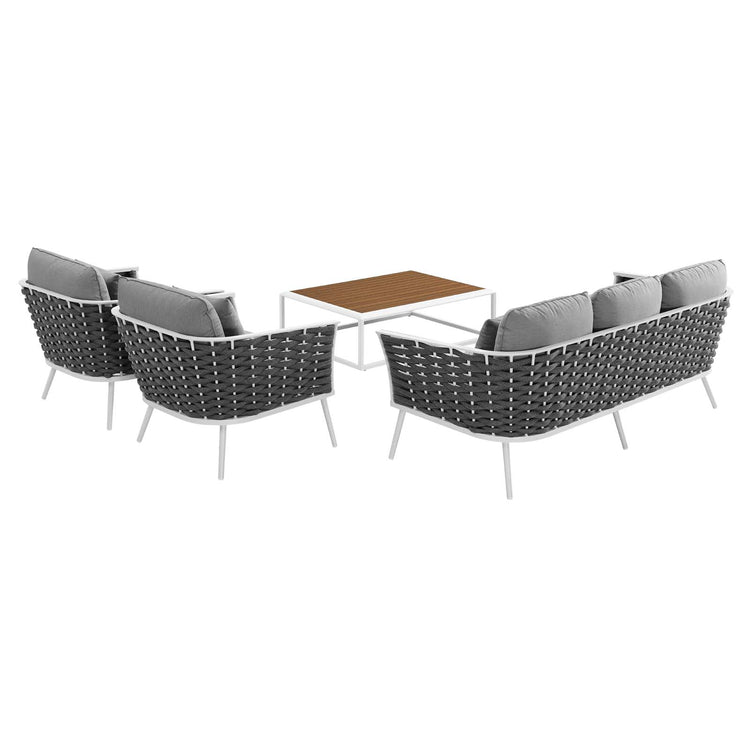 Stance 4 Piece Outdoor Patio Aluminum Sectional Sofa Set - White Gray