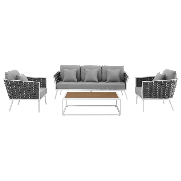 Stance 4 Piece Outdoor Patio Aluminum Sectional Sofa Set - White Gray