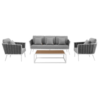 Stance 4 Piece Outdoor Patio Aluminum Sectional Sofa Set - White Gray
