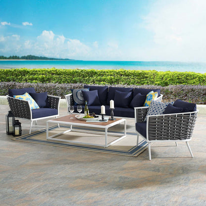 Stance 4 Piece Outdoor Patio Aluminum Sectional Sofa Set - White Navy