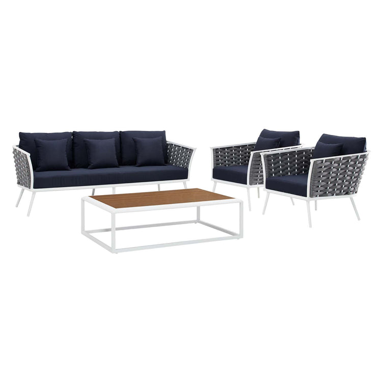 Stance 4 Piece Outdoor Patio Aluminum Sectional Sofa Set - White Navy