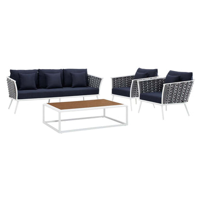 Stance 4 Piece Outdoor Patio Aluminum Sectional Sofa Set - White Navy