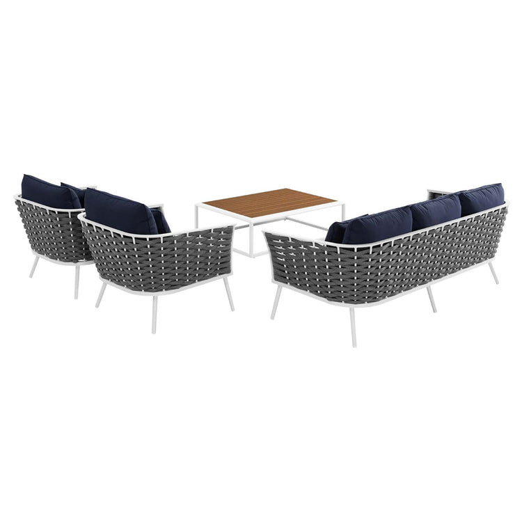 Stance 4 Piece Outdoor Patio Aluminum Sectional Sofa Set - White Navy