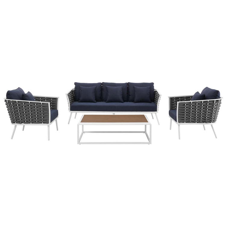 Stance 4 Piece Outdoor Patio Aluminum Sectional Sofa Set - White Navy