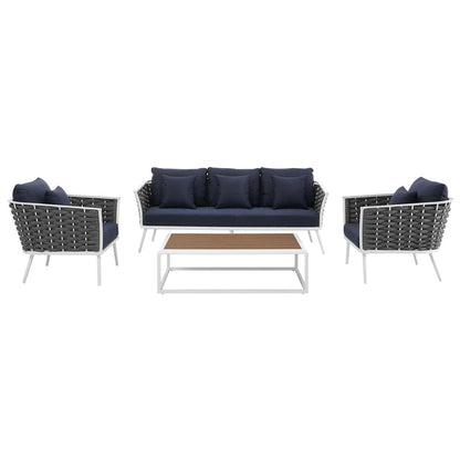 Stance 4 Piece Outdoor Patio Aluminum Sectional Sofa Set - White Navy